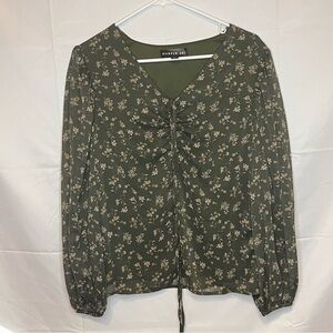 NWT, Harper 241, Modest, Olive Green Floral, Long Sleeve Blouse, Size Medium